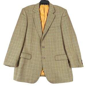 Alan Flusser Worsted Wool Houndstooth Blazer Sport Coat Jacket Tan Brown 44L Men